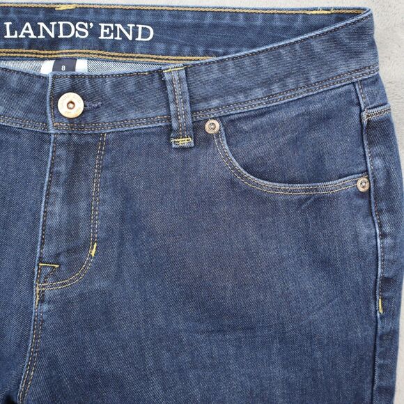 Lands End Pants Womens 8 Blue Straight Dark Wash Mid Rise Denim Button Jeans - Picture 11 of 16